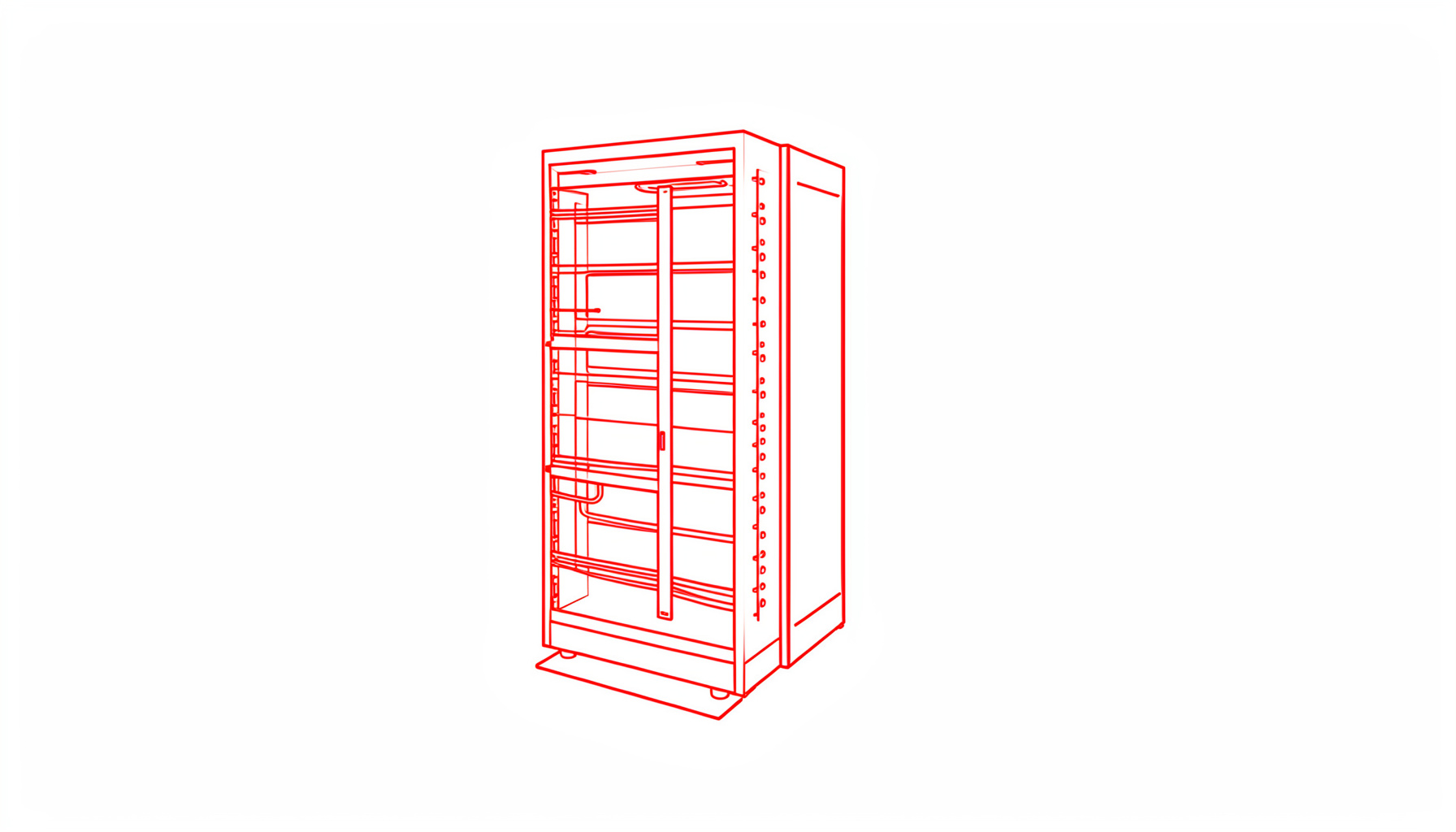 Minimal line drawing of a server rack and connecting cables on a white background