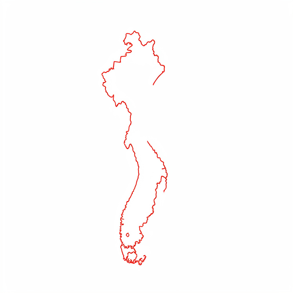 Minimal line drawing of Thailand outline in red on white