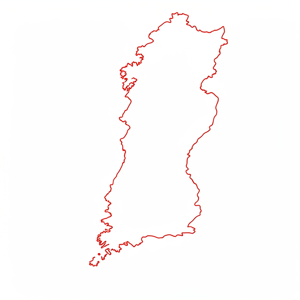 Minimal line drawing of Denmark outline in red on white